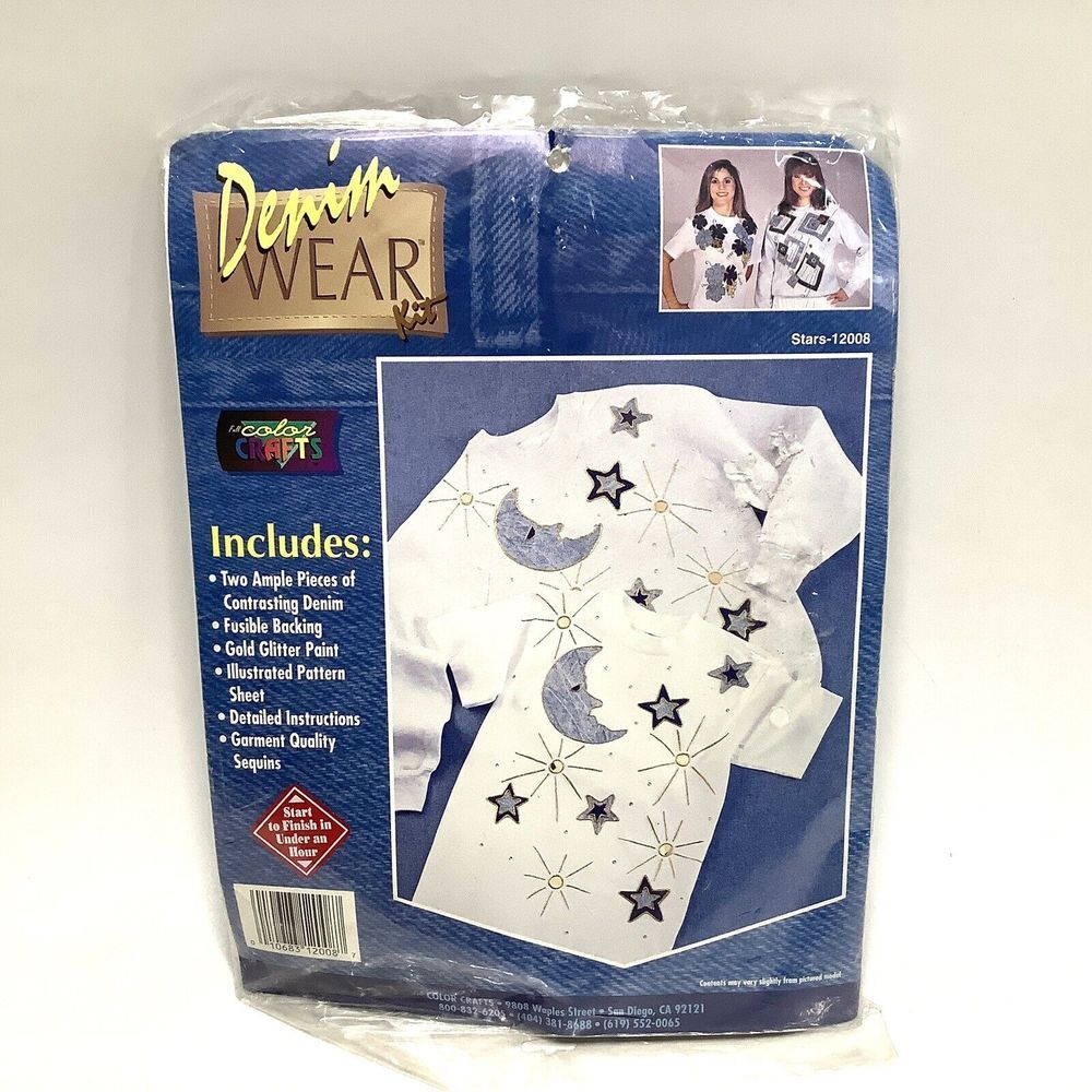 NIP Color Crafts Denim Wear Applique Kit Stars Moon 12008 Paint Sequins Fabric